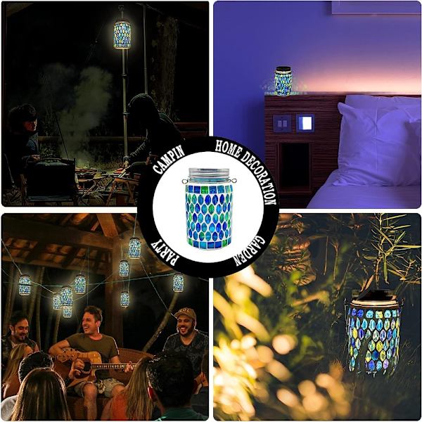 Mosaic Solar Lights Mason Jar Lamppu SININEN SYLINTERI Blue Cylinder-Cylinder