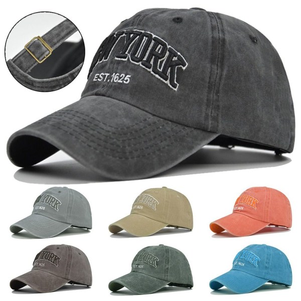 New York Broderi Baseball Kepsar Distressed Faded Cap GRÅ grey