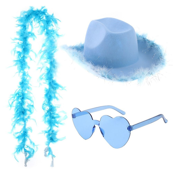 Cowboyhatt Fluffig fjäder Boa BLÅ Blue