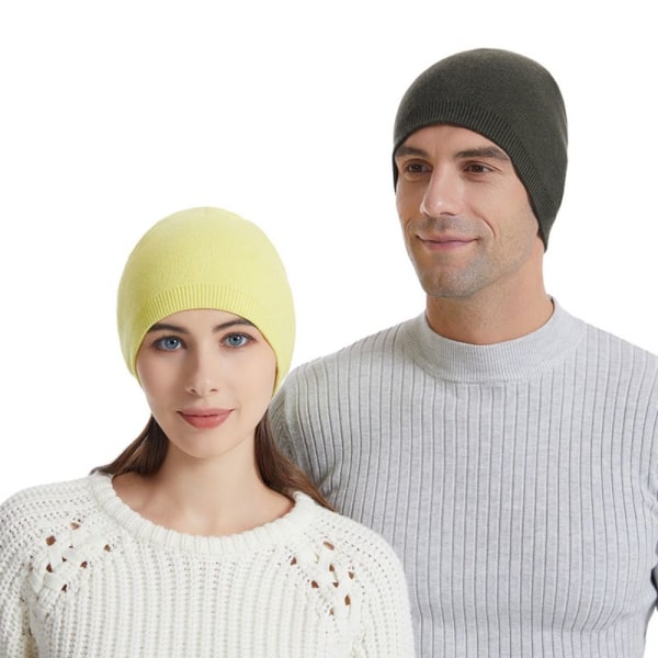 Beanie Hat Strikket Hue GUL Yellow