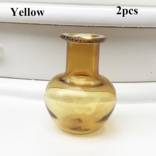 2stk Mini Glas Vase Køkken Ornament GUL Yellow