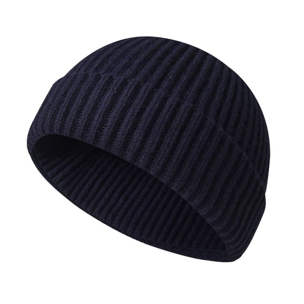 Manchet Beanie Strik Hat NAVY BLUE MARINE BLÅ Navy Blue