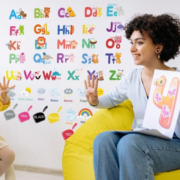 Alfabet Tall Veggdekor Farge Vær Læring Pedagogisk