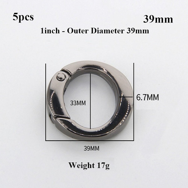 5 stk Spring O-Ring Spænder Karabinhagepunge Håndtasker SORT 39MM Black 39mm