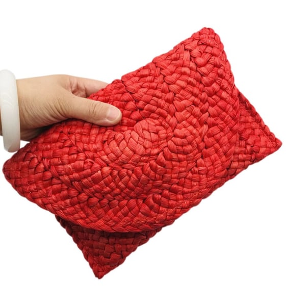 Corn Fur Woven Bag Square Clutch Bags RÖD red