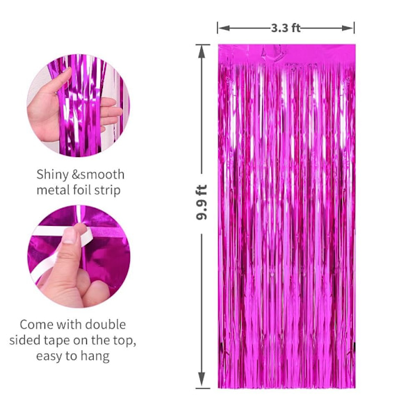 3 Pack Laser Foil Fringe Taustafolio Fringe seinäverho Hot Pink 3.3 x 9.9 ft3 Pack-3 Pack