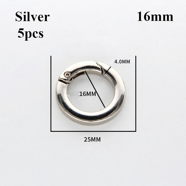 5st Fjäder O-Ringsspännen Karbinhake SILVER 16MM Silver 16mm