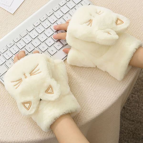 Cat Plys Handsker Søde Half Finger Handsker SORT BLACK
