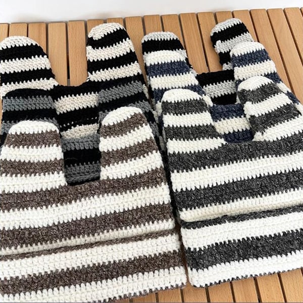 Japansk Beanie Hat Ins Little Devil Striped Hat SORT&GRÅ black&grey