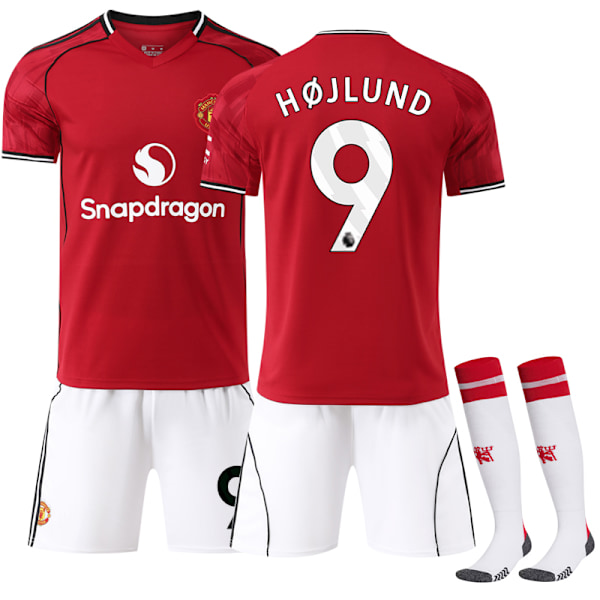 2025-2026 Manchester United Hjemmebane Børnefodboldtrøje Sæt Nr. 9 Højlund 28