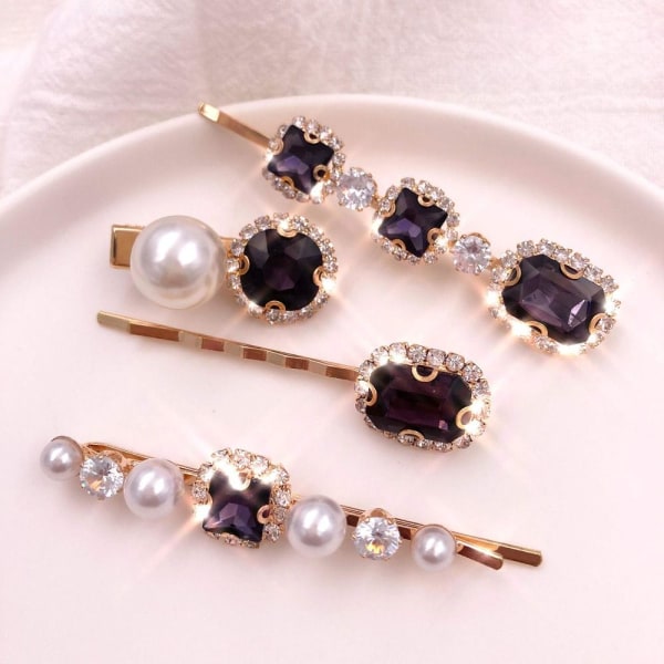 Green Crystal hiusklipsit tekojalokivi Barrette Set PURPLE purple