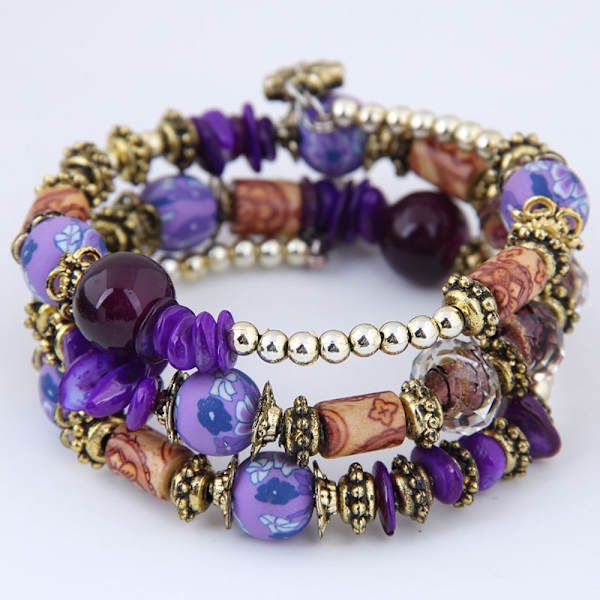 Bohemian armbånd Flerlags armbånd LILLA Purple