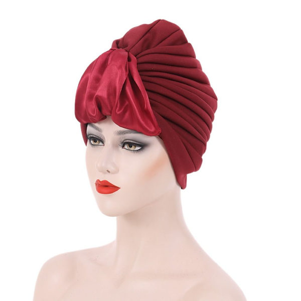 Plisseret Turban Dame Kemo Cap VINRØD wine red