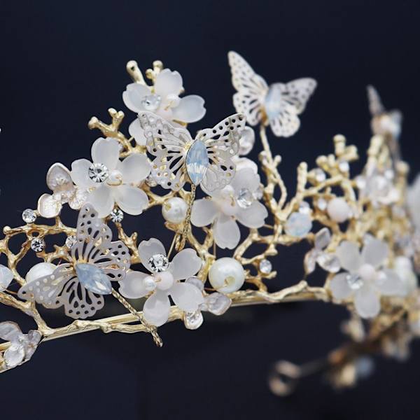 Barokk Rhinestone Crown Butterfly Hårbånd ROSE GULL rose gold