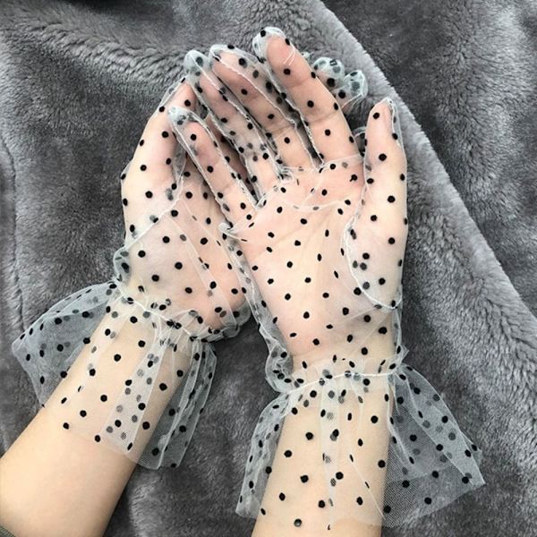 2 Stk Dot Print Tyl Handske Sort Hvid Mesh Handske 3 3 3