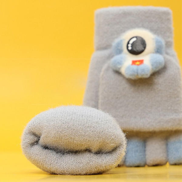 Sarjakuva Knitted Gloves Kids Flip Cover Gloves GRAY gray