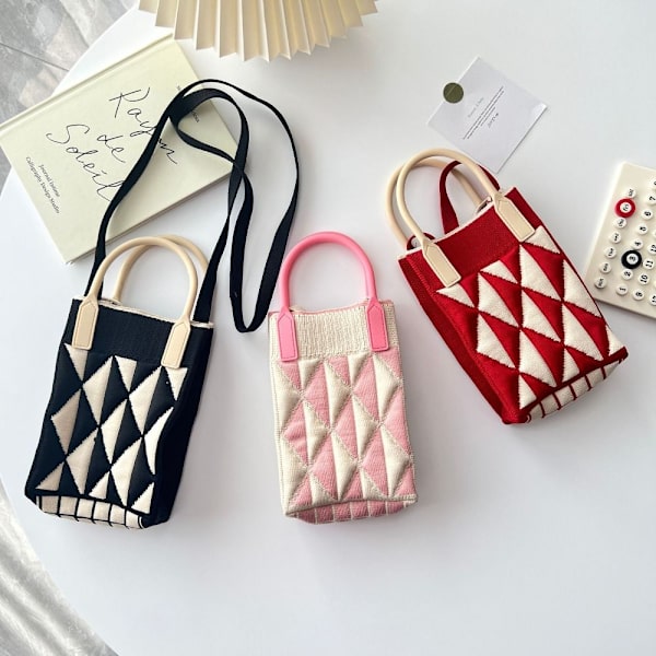 Kæde skulder crossbody taske strikket håndtaske til kvinder PINK pink