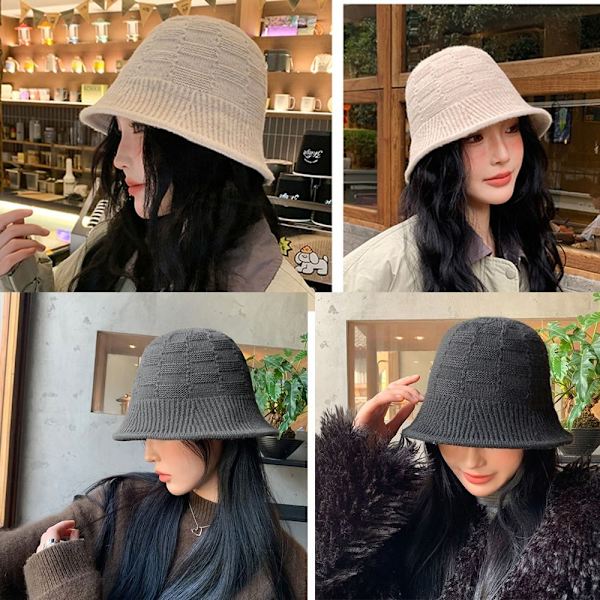 Knitted Bucket Hat Cuff Knit Beanie GREY grey