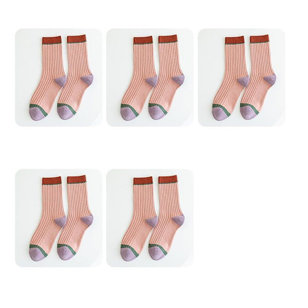 5 par Harajuku Retro Sokker Stribede Dame Sokker PINK PINK