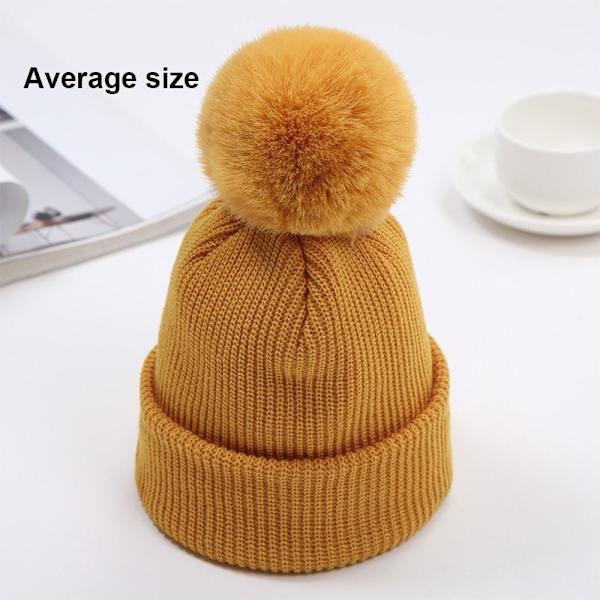 Crimping Beanie Hat Pompom Hat KELTAINEN Yellow
