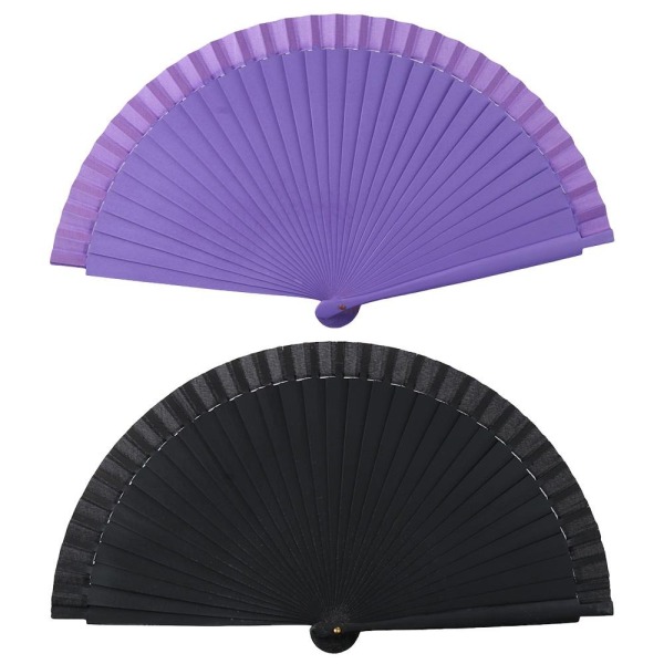 2 stk sammenleggbar vifte håndholdt vifte Vintage håndvifte black&purple