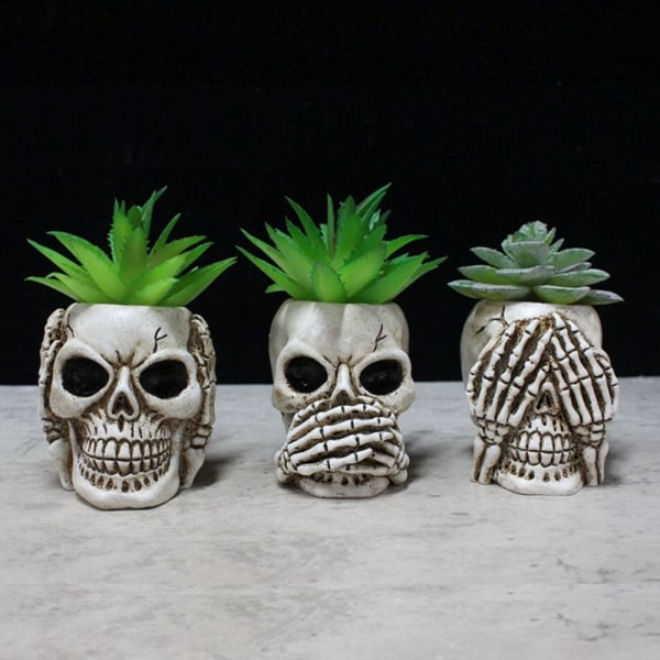 Halloween Skull Blomkrukor Skeleton Head Blomkruka TALA INTE donot speak