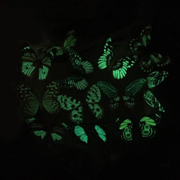 24 STK kunstig sommerfugl med stenger 3D lysende sommerfugler