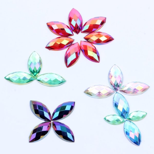 3x6mm 1000 stk Glitter Facetter Rhinestone Flatback Applique Multicolor