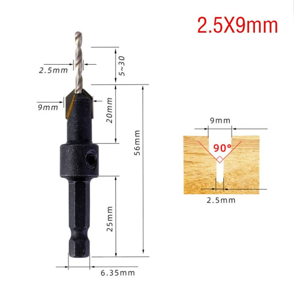 Forsænkningsbor Træbearbejdningsbor 2,5X9MM 2.5X9mm