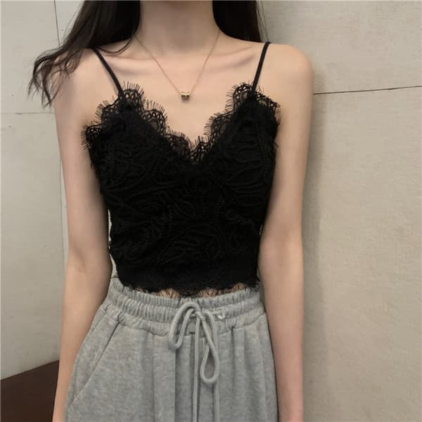 Crop Tops Spets Linne VIT white