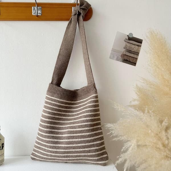 Stribede striktasker Håndvævet taske BEIGE beige