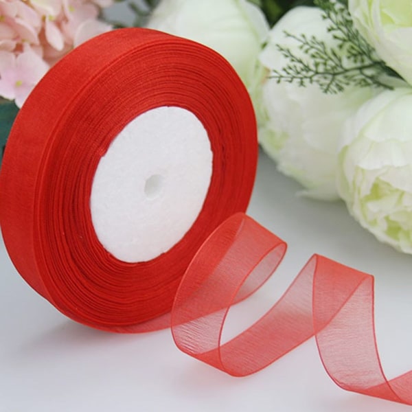 45M*2cm gennemsigtigt chiffonbånd Organza blondebånd RØD Red