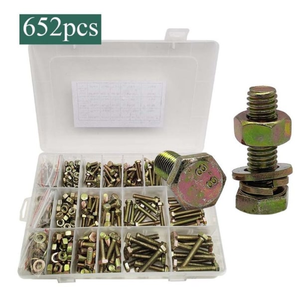 652PCS Bultar och muttrar Sortiment Kit Platta brickor