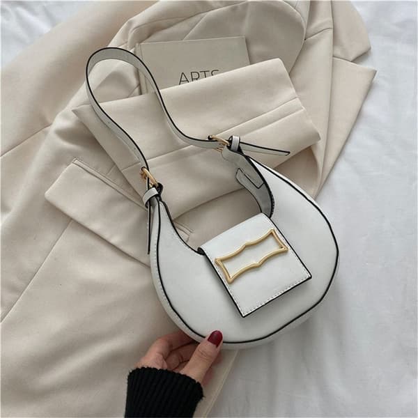 Mode Kvinder Monn Shape Simpel Solid Metal Spænde Skuldertaske white