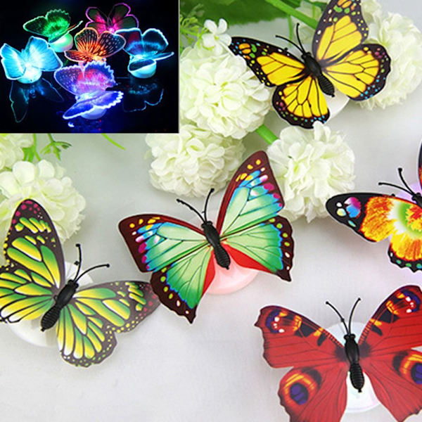5 stk Farverig Lysende Sommerfugl LED Natlys Bryllup 5pcs
