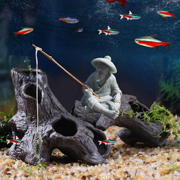 Fiske Ornament Mini Fisherman Staty Sittande Fiske Statyetter