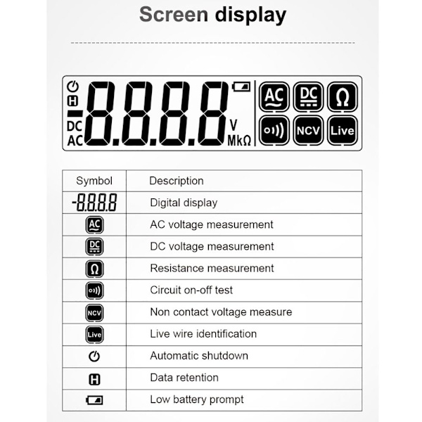 Smart Digital Multimeter Spenningsdetektor Voltmeter Tester Black