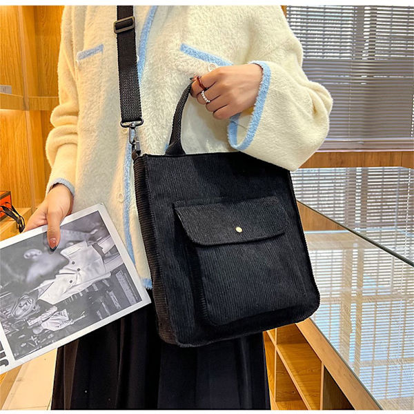 Corduroy Skuldertaske Tote Håndtasker GRÅ grey