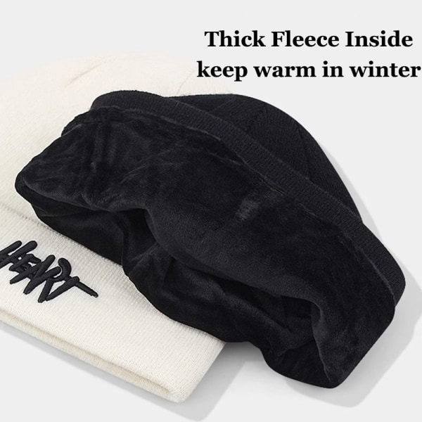 Fleece Lämmin Hat Cuff Knit Beanie MUSTA black