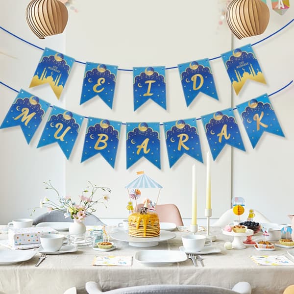 2-pack Pappersflaggor Hängande Dragflaggor EID MUBARAK Banner