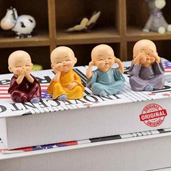 8 kpl Little Monk Resin Doll Ornaments Söpö munkkipöytä 4 pcs