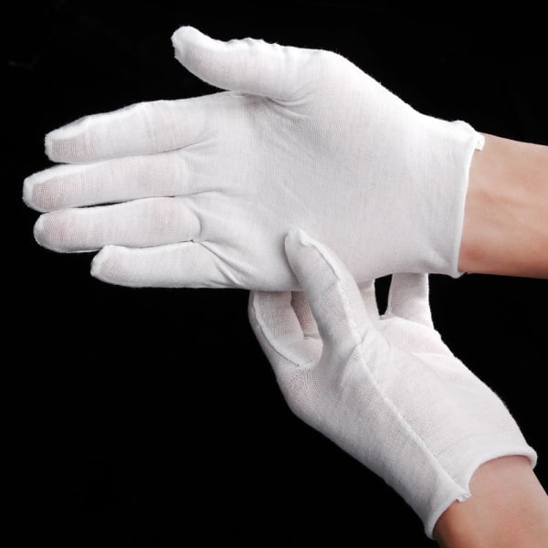 12 paria White Cotton Gloves Työsuojeluhanskat S S