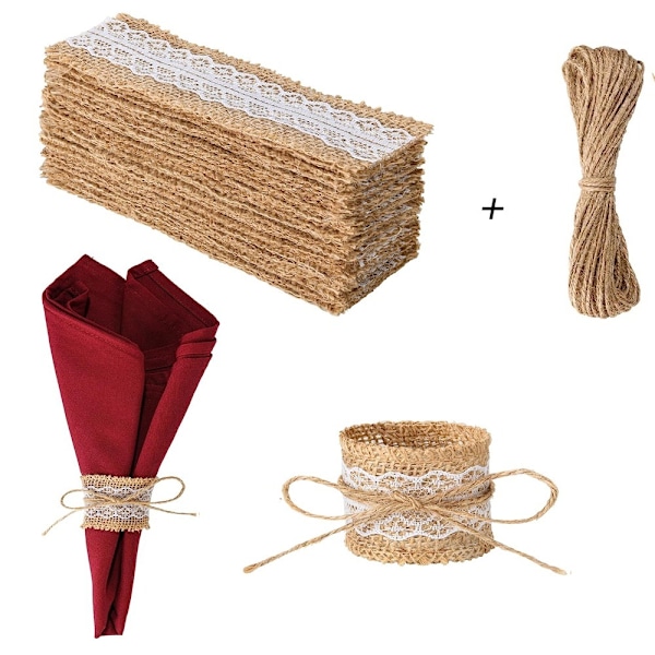 50 Stk Blonder Jute Ringer Fest Serviett Ringer DIY Bryllup