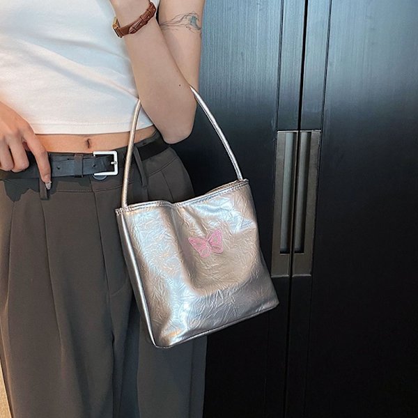 Hopeinen Bucket Bag Kainalolaukku VALKOINEN BUTTERFLY BUTTERFLY white butterfly-butterfly