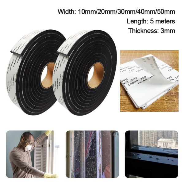 5M selvklebende svart EVA skumtape dørforsegling 30mm*5m