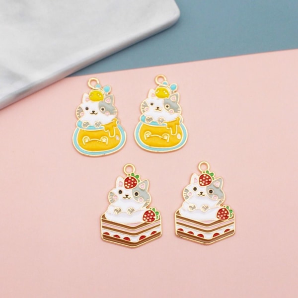 Søt Emalje Charms Kawaii Cat Mini Dingle Charms Legering Dyr