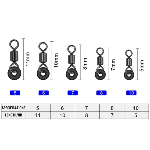 100 kpl Fishing Rolling Swivel Connector Heavy Duty Ball 5 5 5