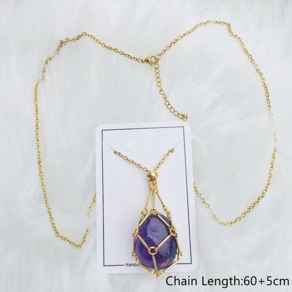 Krystalholder Bur Necklace Krystal Net Metal Necklace GULD Gold Amethyst-Amethyst