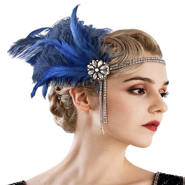 Feather Hair Band Flapper Pandebånd NAVY BLUE navy blue