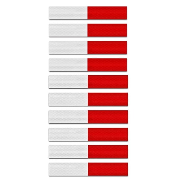 10 kpl heijastinnauhaa 2" × 12" punainen/valkoinen näkyvyysturva